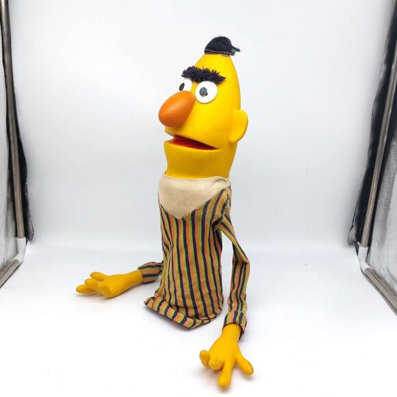 Vintage Muppets Bert Puppet Striped Shirt Rubber & Cloth Collectible Sesame Stre - Picture 3 of 16